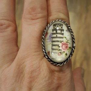 New Leaning Tower of Pisa 925 Silver Glass Ring